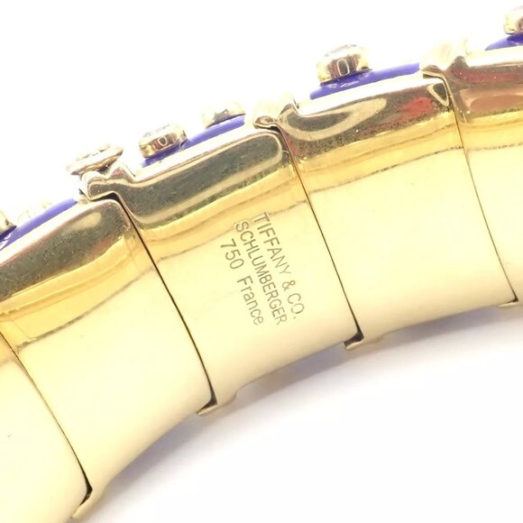 Tiffany & Co Schlumberger Dots 18k Yellow Gold Diamond Enamel Bangle Bracelet - Picture 7 of 10